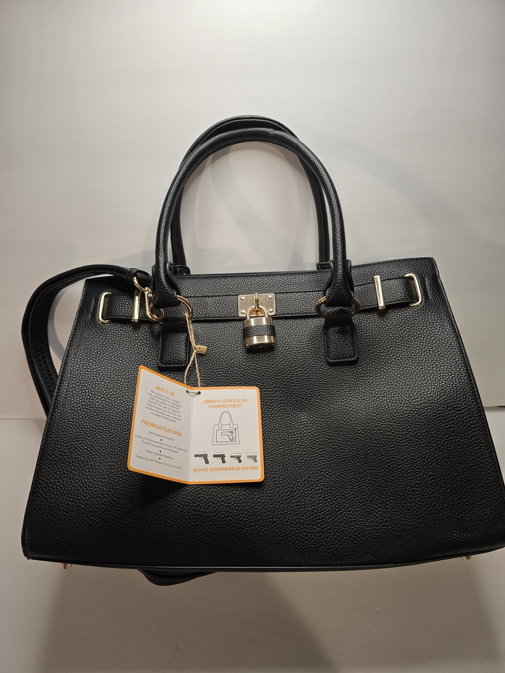 Structured Black Tote with Gold Padlock Accent - Picture 7 of 12